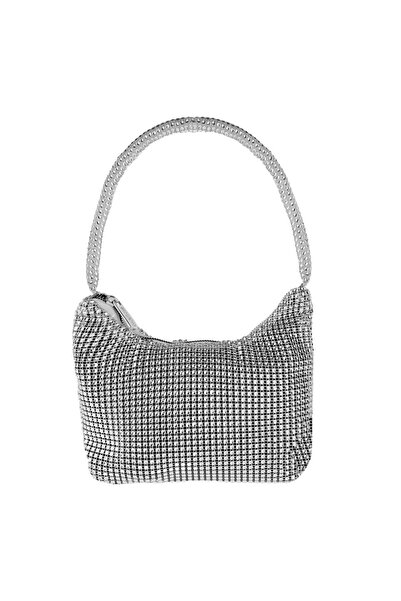 OEM Geantă Hobo argintie cu strasuri 22x5.5x18cm
