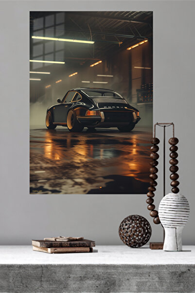 Emesa Art Black Porsche 911 Garage Night Metal Wall Art