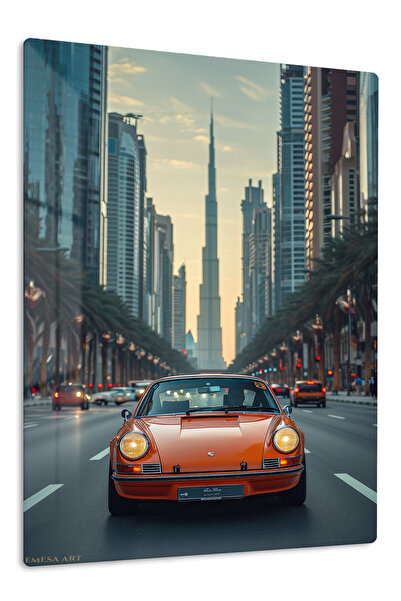 Emesa Art Orange Porsche 911 City Drive Metal Wall Art