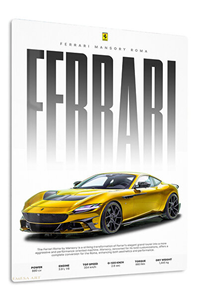 Emesa Art Yellow Ferrari Supercar Poster Metal Wall Art