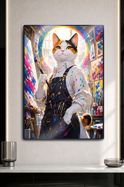 DekorHane Tablou metalic - Poster tematic de atelier cu portretul pisicii pic...