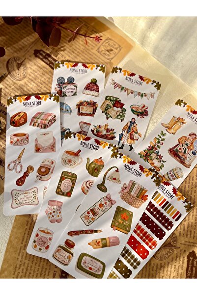 Genel Markalar Sonbahar 7’li Kuşe Sticker Seti - 8x17 cm - Bullet Journal - S...