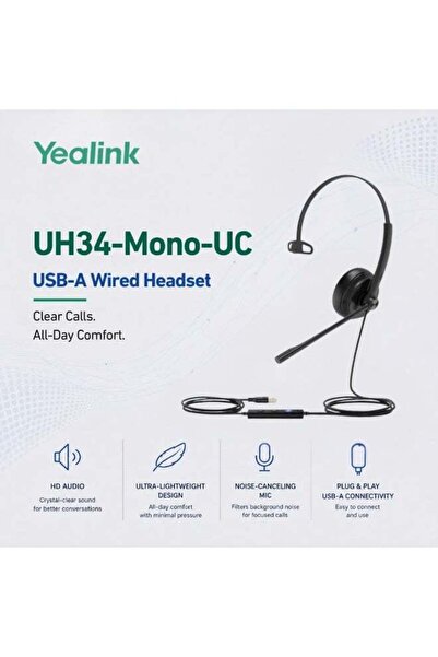 Yealink UH34 Mono UC USB Headset - Single-Ear, Noise-Canceling Mic, Lightweig...