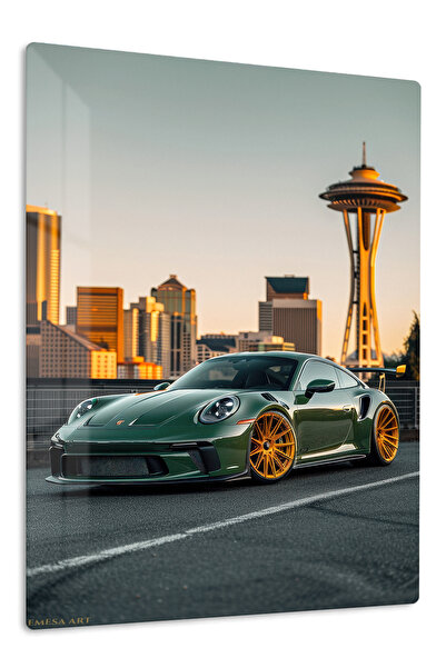 Emesa Art Green Porsche 911 Seattle City Metal Wall Art