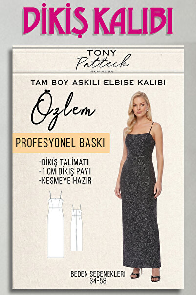 Tony Patteck Özlem Tam Boy Askılı Elbise (EL39) - Hazır Dikiş Kalıbı (34-58 B...