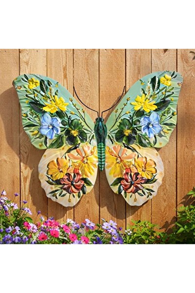OEM Decor de perete metalic cu fluturi 42,5x34cm - Design floral colorat