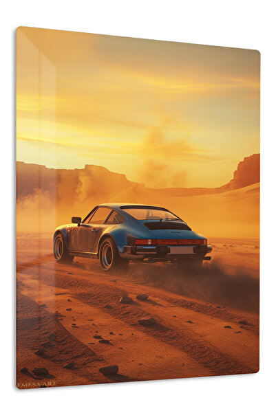 Emesa Art Black Porsche 911 Desert Sunset Metal Wall Art