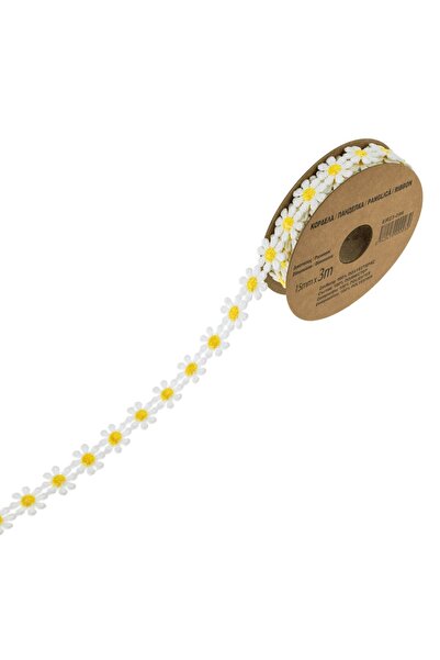OEM Panglică albă cu margarete galbene, 3m x 15mm