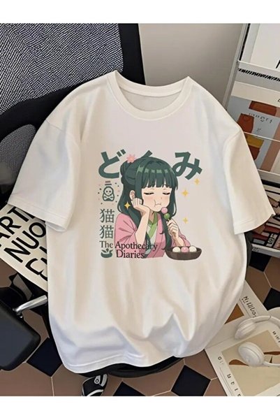 TheWeekend Anime The Apothecary Diaries Baskılı Beyaz Oversize Unisex Tshirt