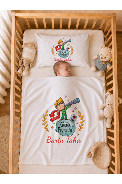 Pia Baby İsme Özel Erkek Bebek Battaniye ve Yastık Kılıfı %100 Pamuk Organik ...