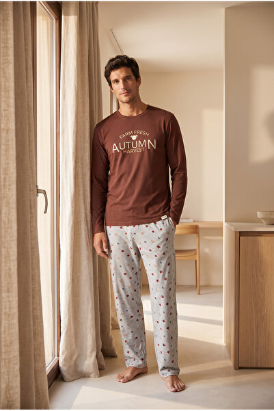 Katia&Bony Men's Lovely Winter Brown Pajama Set