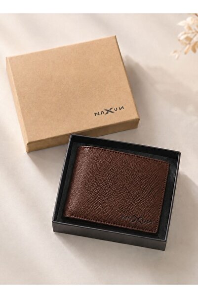 Naxun Men’s Leather Bifold Wallet with Gift Box, Dark Brown Classic Wallet