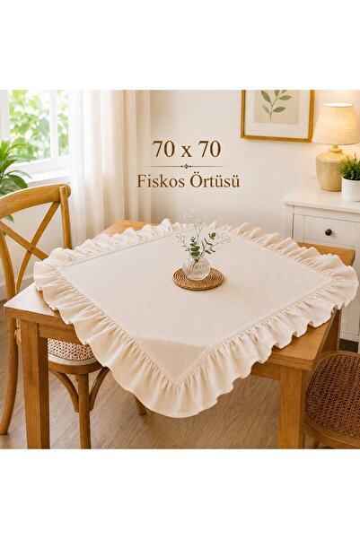 HOME ART ATELIER hand made Fırfırlı Keten Kare Fiskos Örtüsü -salon -Kare 70x70