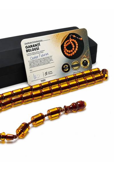 Deniz Elmasları Cevher Faturan İmzalı Sıkma Kehribar Tesbih 11x9 mm Kesme Ser...