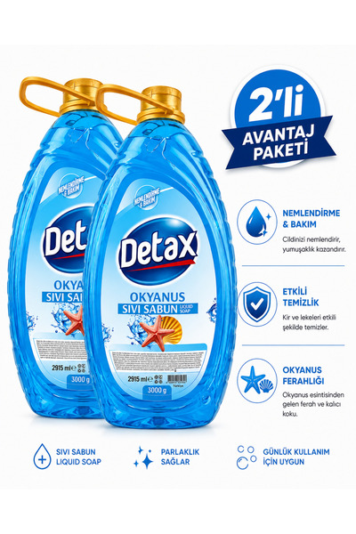 Detax Okyanus Sıvı Sabun 2915 ml – Nemlendirme & Bakım 2'li Avantaj Paket