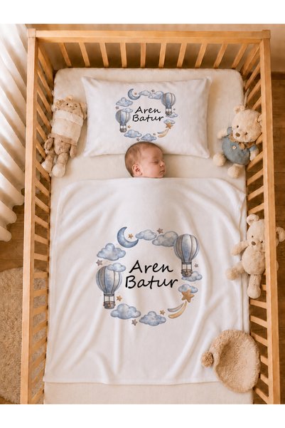Pia Baby İsme Özel Erkek Bebek Battaniye ve Yastık Kılıfı %100 Pamuk Organik ...