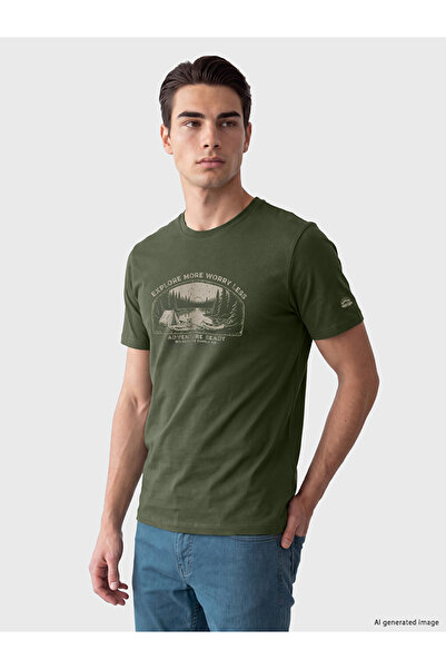LC Waikiki Peak New Season Green Crew Neck Printed Men's T-Shirt