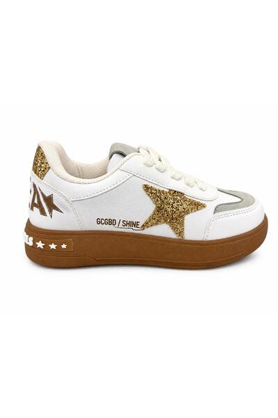 PAPUCUMUN DÜNYASI Girls' Silvery Star Detail Velcro Sneaker Sports Shoes