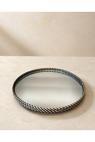 Hinora Decorative Mirrored Presentation Tray 35 cm Round with Woven Edges Sty...