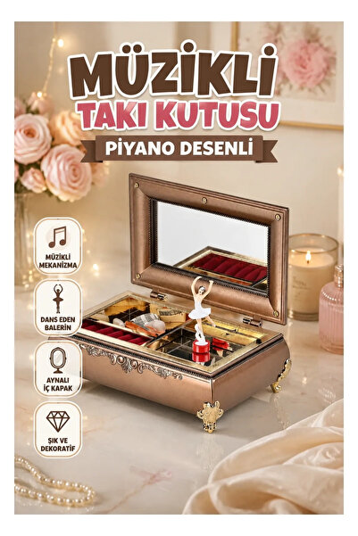 canrodi Piyano Tasarımlı Balerinli Müzikli Takı Kutusu