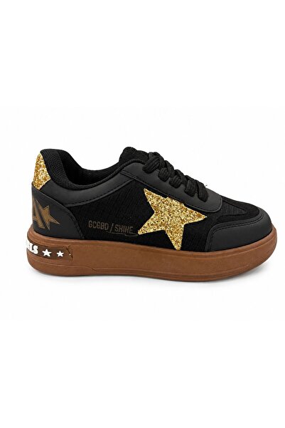 PAPUCUMUN DÜNYASI Girls' Silvery Star Detail Velcro Sneaker Sports Shoes