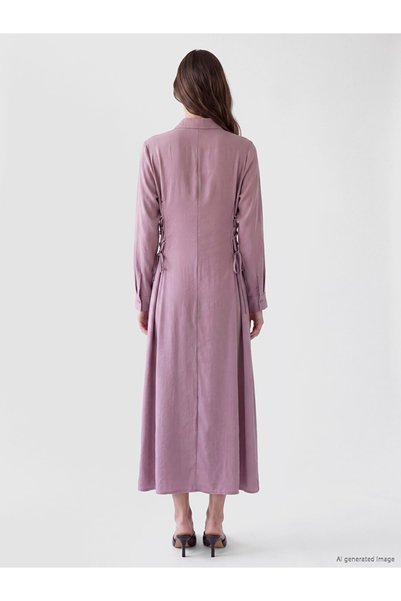 LC Waikiki LCW Modest Pembe Bağlama Detaylı Modal Karışımlı Gömlek Elbise