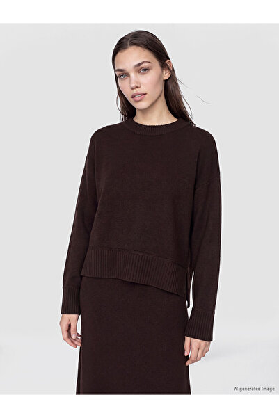LC Waikiki Lcw modest brown crew neck women's knit sweater