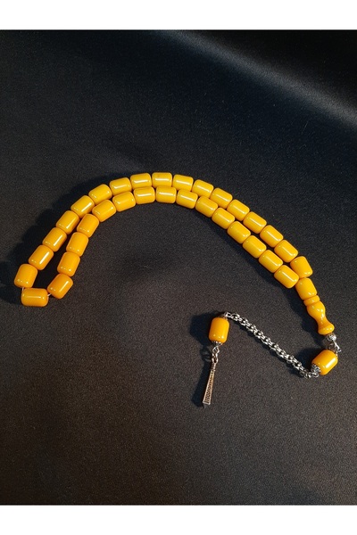 MRYart Yellow Color Stick Cut and Crimped Amber 33-Piece Prayer Beads