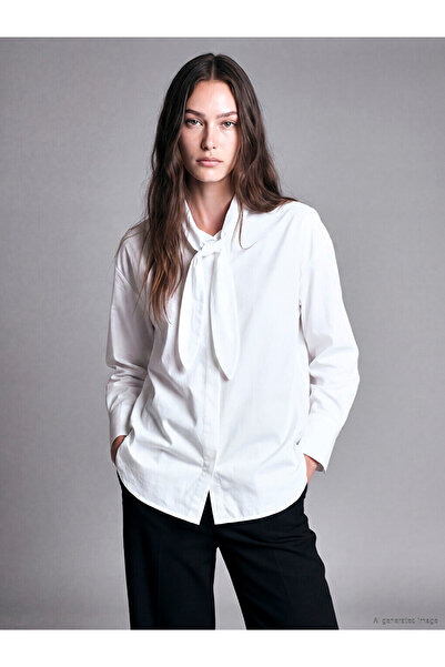 LC Waikiki Lcw Modest White Scarf Collar Women's Shirt Tunic