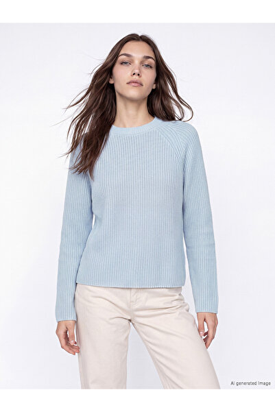 LC Waikiki Lcw Modest Blue Crew Neck Women's Knitwear Sweater