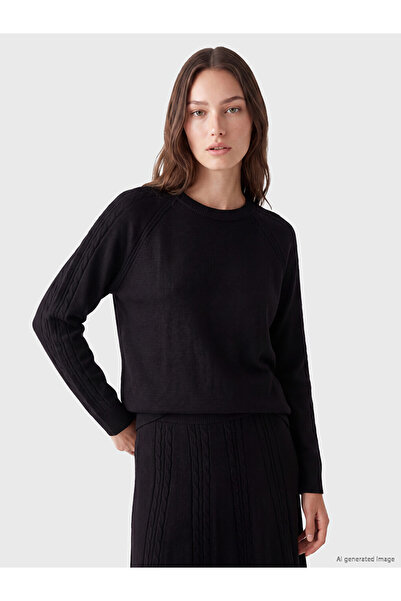 LC Waikiki Lcw modest black bicycle collar women's knit sweater