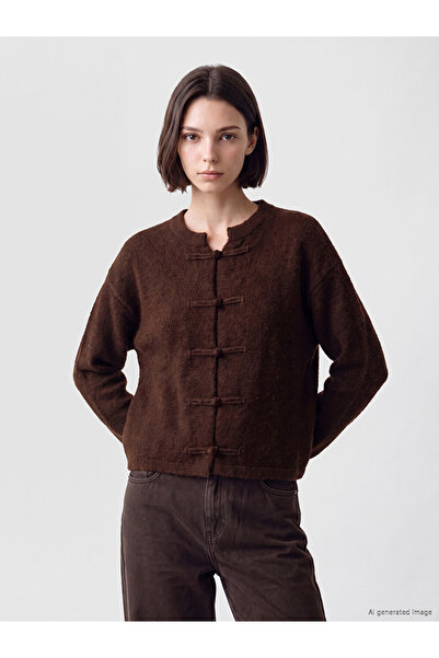 LC Waikiki Lcw Modest Brown Crew Neck Women's Knitwear Cardigan