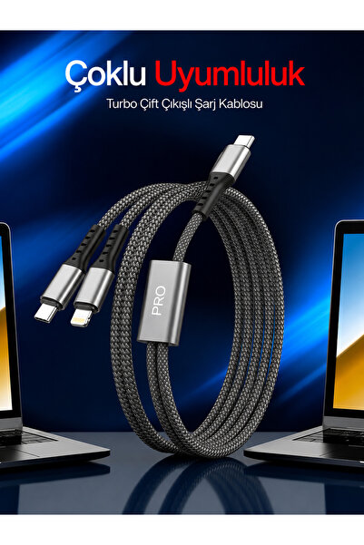 Moxti 2’si 1 Arada Çoklu TURBO Şarj Kablosu – Type-C ve Lightning Çıkışlı Day...