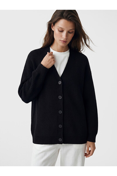 LC Waikiki Lcw Modest Black V-Neck Women's Knitwear Cardigan