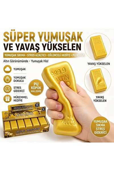 vattara Squishy Altın Külçe Altın Bar Sukuşi Sıkılabilir Stres Oyuncağı 1 Ade...