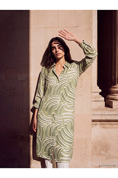 LC Waikiki Lcw Modest Green Print Women's Shirt Tunic