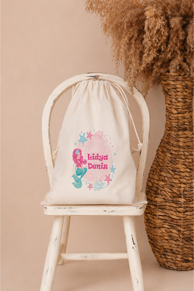 Pia Baby İsme Özel Kız Bebek Çocuk Kıyafet Kesesi 30x40 cm %100 Pamuk Ham Bez...
