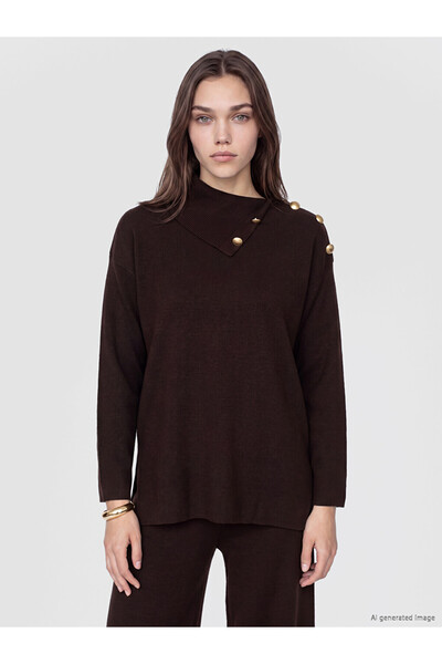 LC Waikiki Lcw Modest Brown Turtleneck Women's Knitwear Sweater