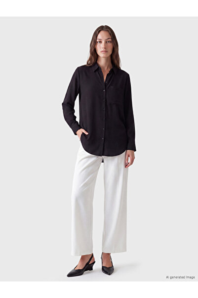 LC Waikiki Lcw Modest Black Women's Shirt Tunic with Pockets