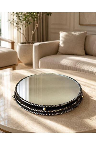 Hinora Decorative Mirrored Presentation Tray 35 cm Antique Riser Jardinyer Ro...