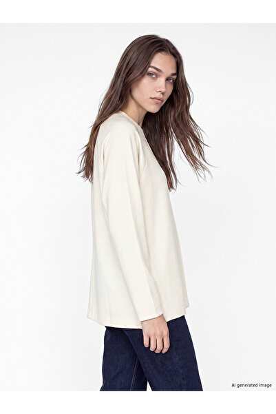 LC Waikiki Lcw Modest Beige Soft Touch Oversize Women's Sweatshirt Tunic