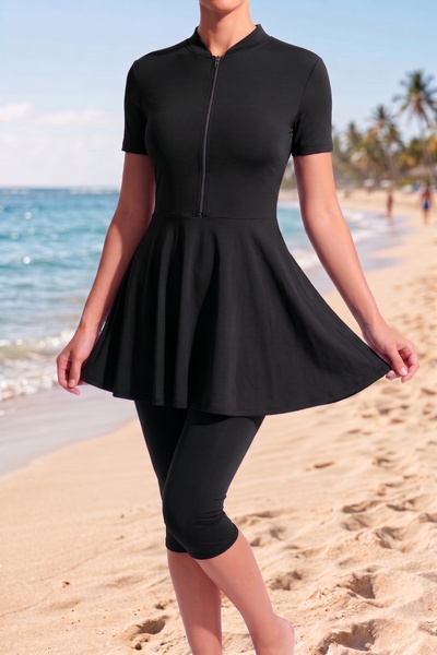 Ceylen Hijab Swimsuit with Zippered Tights, High Neck, Semi-Closed