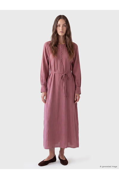 LC Waikiki Lcw Modest Pink Crew Neck Muslin Dress