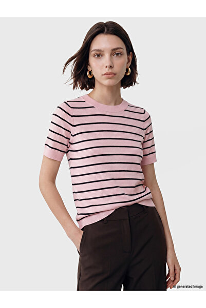 LC Waikiki Lcw Modest Pink Crew Neck Striped Women's Knitwear Sweater