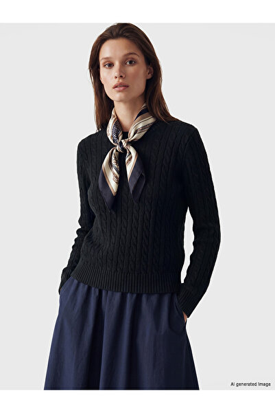 LC Waikiki Lcw Modest Navy Blue Hair Braid Patterned Women's Knitwear Sweater