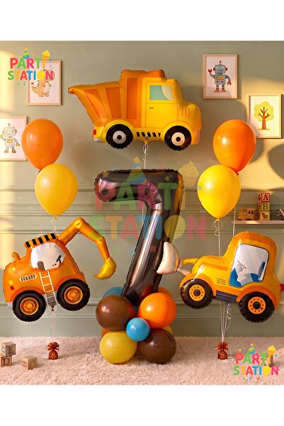 Parti Station مجموعة بالونات بناء الماكينات الإنشائية للأطفال من سن 7 سنوات -...