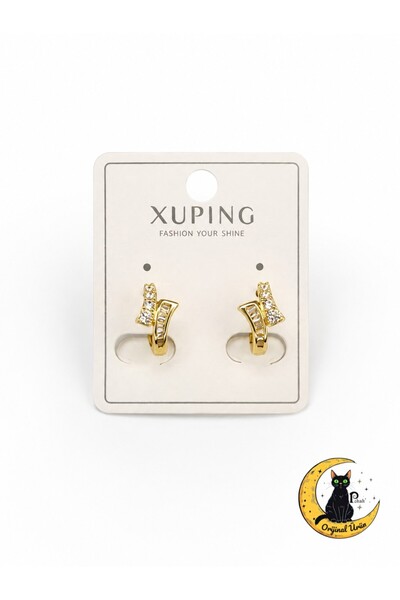 POKAK Xuping Jewelry 14K Gold Kaplama VIP Asimetrik Kıvrımlı Zirkon Taşlı Küpe