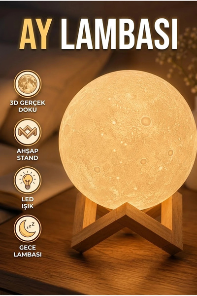 canrodi إضاءة ليلية ثلاثية الأبعاد على شكل قمر مع حامل خشبي وإضاءة LED للطاولة