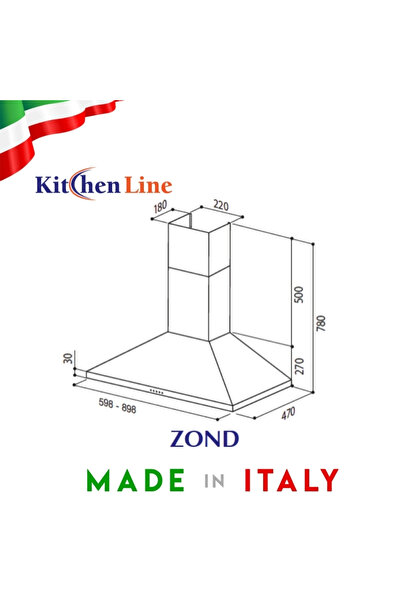 Kitchen Line شفاط مطبخ 90 سم من الفولاذ المقاوم للصدأ - صنع إيطالي