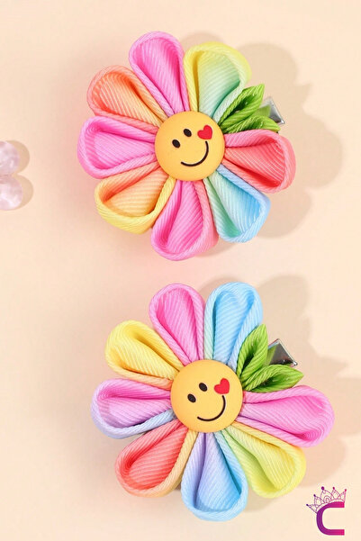 Cinderella 2-Piece Pastel Rainbow Smiley Face Heart Girl's Hair Clip Set 5cm ...